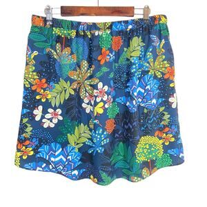 Floral Print Elastic Waist Blue Mini Skirt